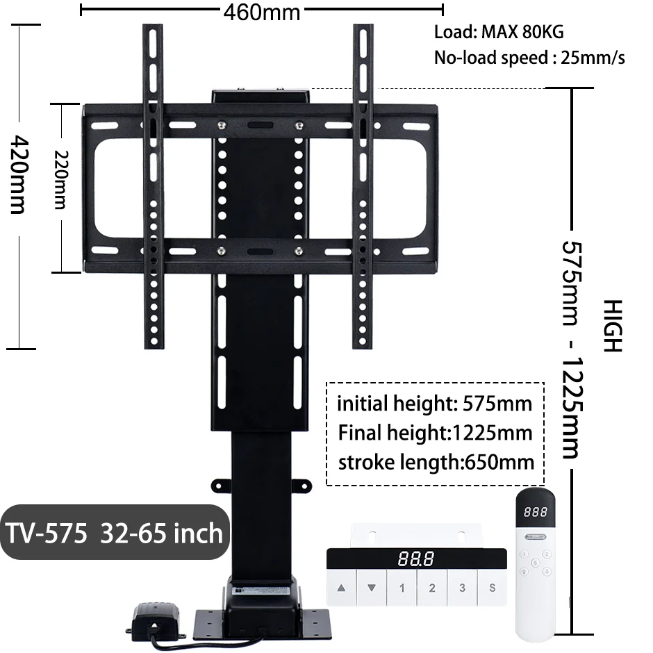 Imagem -02 - Altura Motorizada Ajustável tv Stand tv Bracket Wall Mount Controle Remoto Configuração de Memória tv Bracket 32 in 100 in