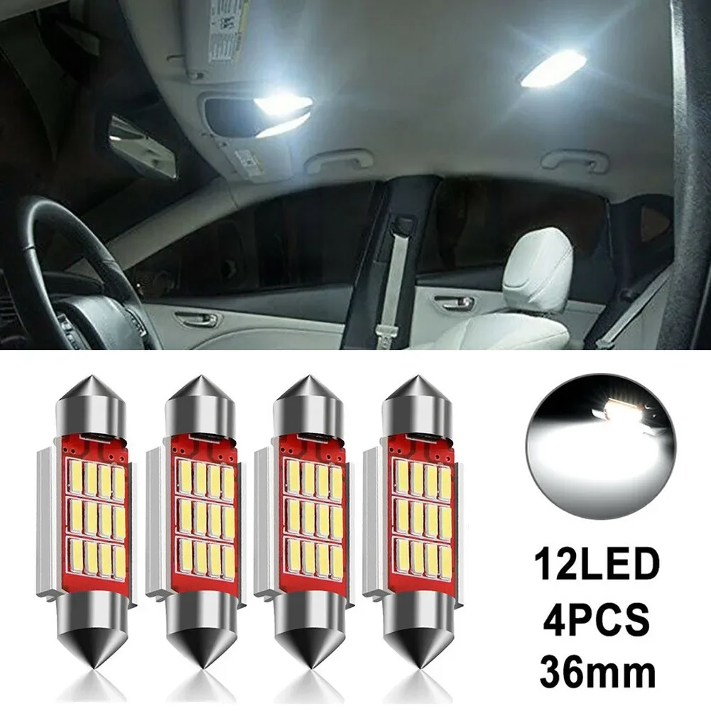 Long Lasting Car LED Bulbs 4x 36mm Festoon Lights Cold White CANBUS Supported Perfect for Reading and Entry Lighting