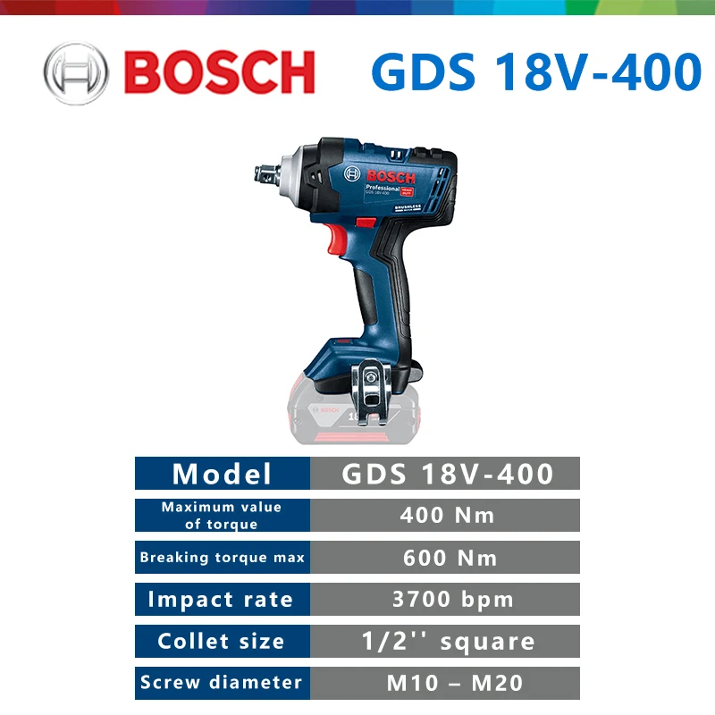 Bosch Cordless Impact Wrench GDS 18v-400 Brushless 400Nm Impact Driver Torque Wrench Bosch 18V Power Tools Without Battery