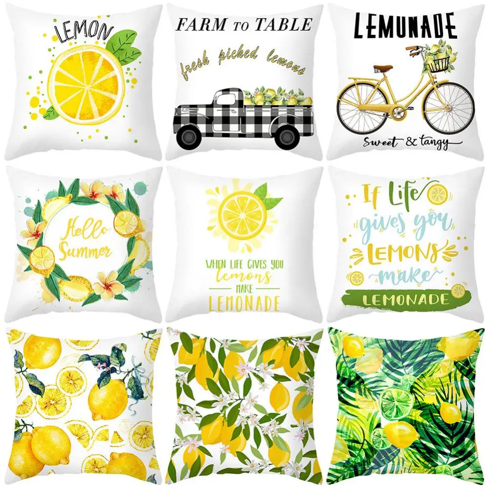45x45cm Pillow Case Cushion Cover Lemon Orange Print Throw Home Sofa Bed Decor no Pillow Home Sofa Bed