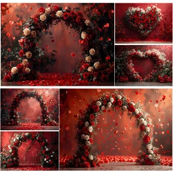 February 14 Valentine's Day Backdrop Red Rose Love Heart Flowers Romantic Valentine Wedding Bridal Shower Photography Background