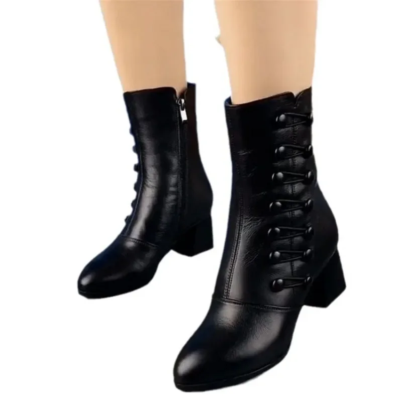 Botas femininas 2024 outono/inverno moda sapatos de algodão de pelúcia fundo macio à prova dwaterproof água zíper cinta salto alto botas femininas botas mujer