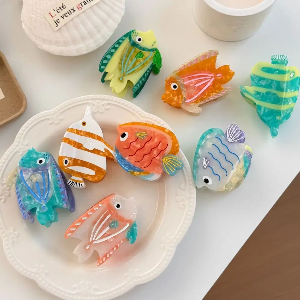 

Персонализированная заколка-краб для волос в виде морской рыбы из ацетата, с геометрическим узором, разноцветная, для женщин