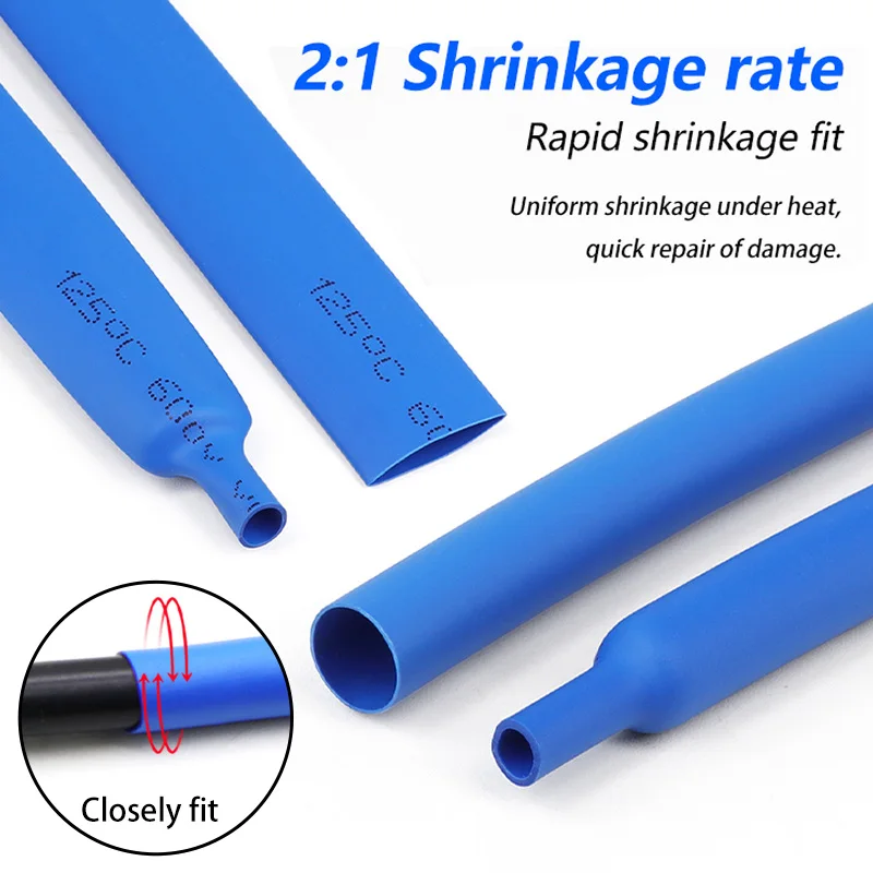 2:1 Heat Shrink Tube 1/2/5M Blue Diameter 0.6mm~120mm Wire Repair Protector Polyolefin Insulated Shrinkable Cable SleeveTubing
