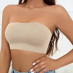 Women Tube Strapless Bra Chest Wrap Bandeau Unlined Seamless Breathable Comfortable Underwear Tops