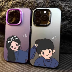Lovely Couple Couple Phone Case for iPhone 16 15 14 13 12 11 Pro Max XS X XR 8 7 Plus SE 2020  Plating Matte Shockproof Cover