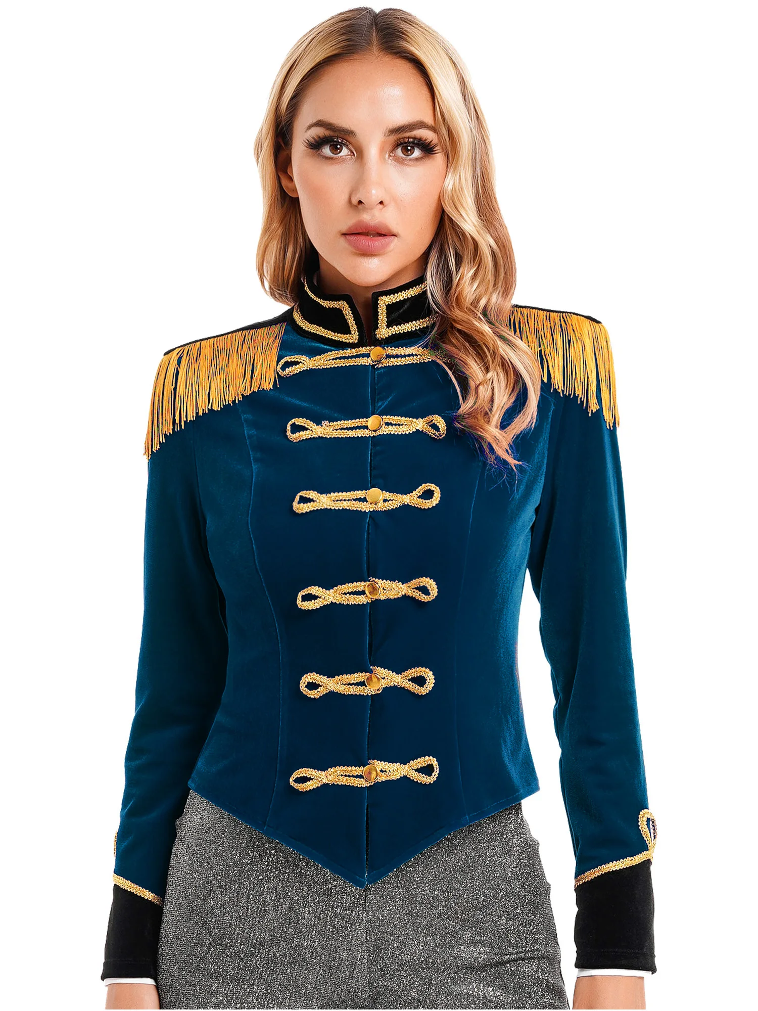 Womens Circus Ringmaster Costume Halloween Cosplay Costume Master Lion Tamer Fancy Dress Soft Velvet Jacket Coats