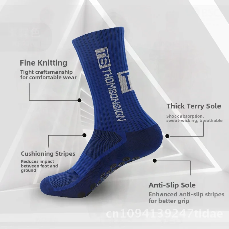 Calcetines de fútbol antideslizantes a media pantorrilla para adultos, calcetines deportivos de competición de entrenamiento con parte inferior de toalla gruesa para hombre con logotipo, azul, negro y rojo