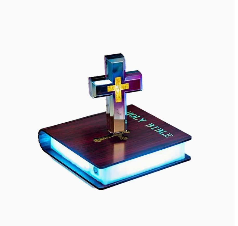 Magnetic Levitation Christian Gift Spiritual Art Levitating Cross Lamp Bible Floating Cross Night Light Colorful Home Decor