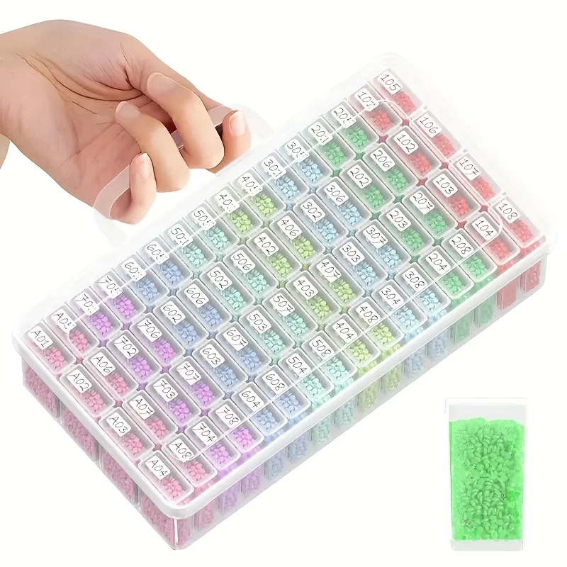 64 Grids Clear Plastic Storage Box Set for Diamond Painting Crafts, Portable Organizer for Beads Nail Art Small Items with Label