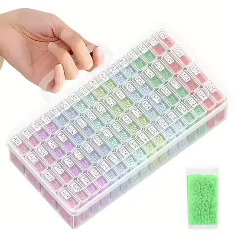 64 Grids Clear Plastic Storage Box Set for Diamond Painting Crafts, Portable Organizer for Beads Nail Art Small Items with Label