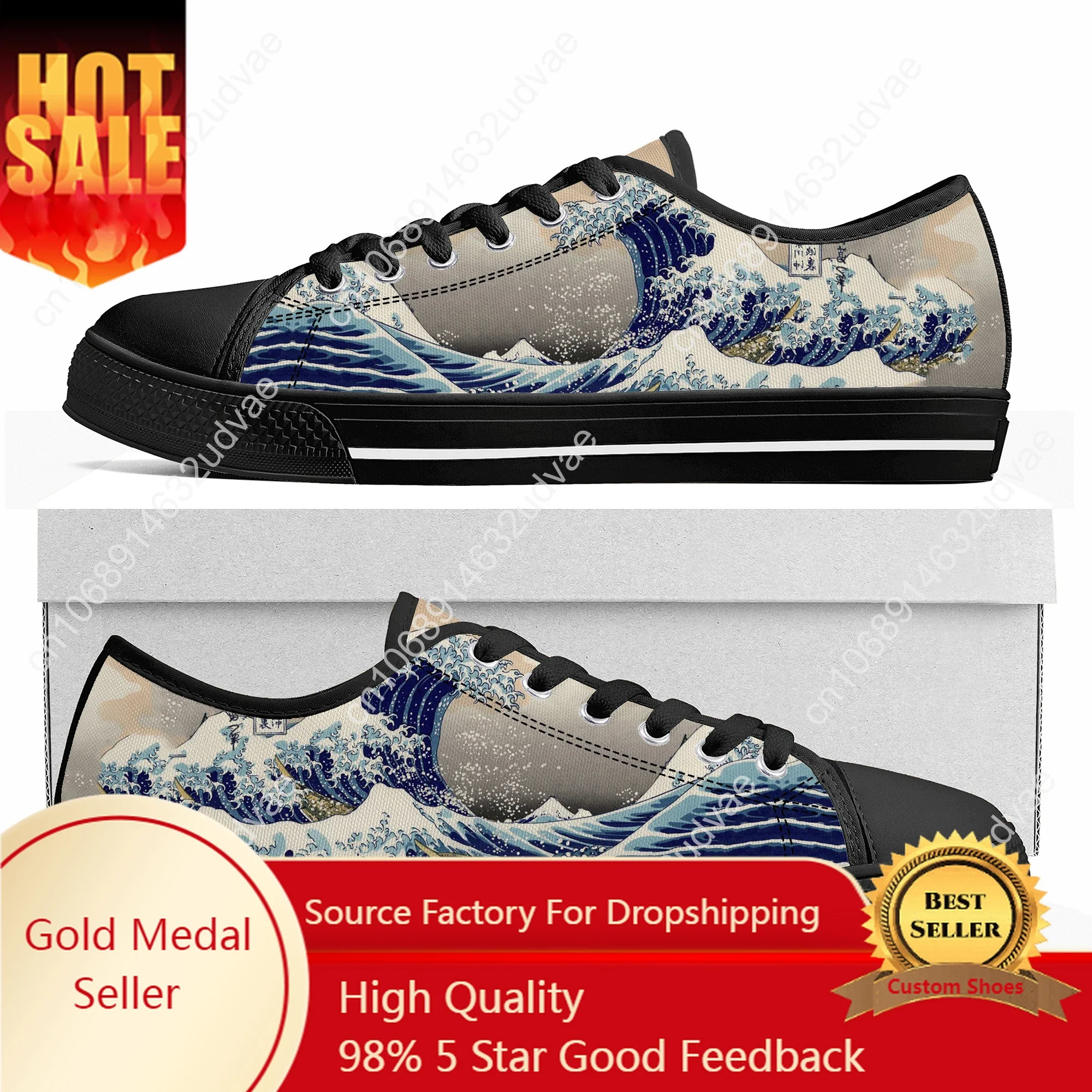 

The Great Wave off Kanagawa Printmake Low Top Sneakers Mens Womens Teenager High Quality Canvas Sneaker Couple Shoes Custom Shoe