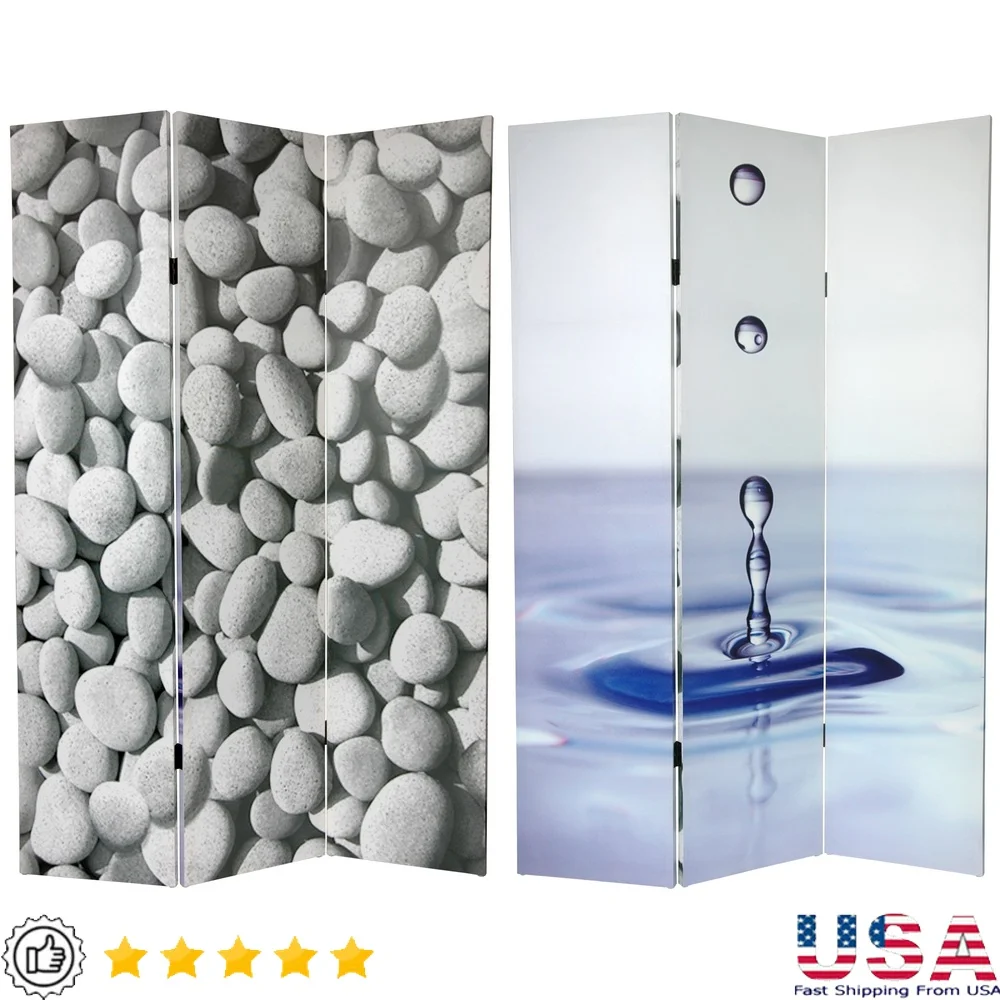

6ft Tall Double Sided Water Zen Canvas Room Divider 3 Panel Durable Privacy Screen Spas Salons Aestheticians