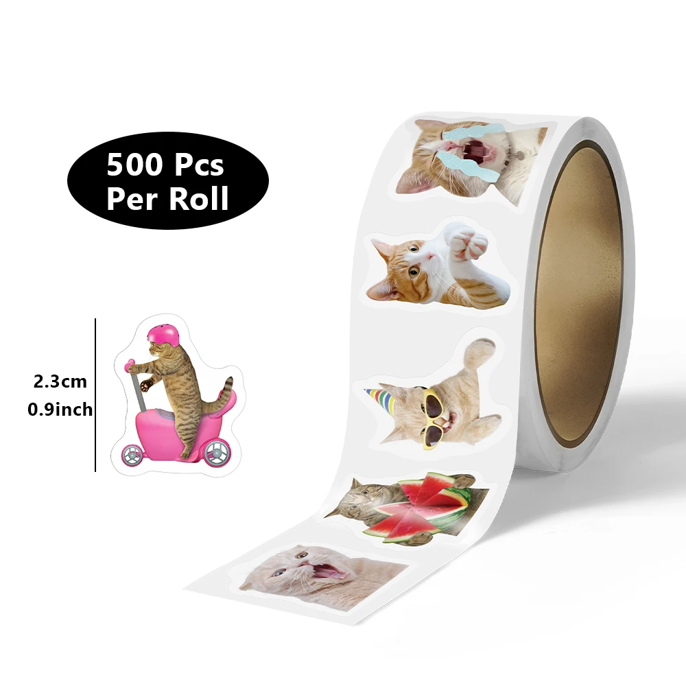 500pcs/roll Thank You Cat Stickers Cute Cartoon Animal Stickers for Kids Birthday Gift Packaging Baking Business Labels