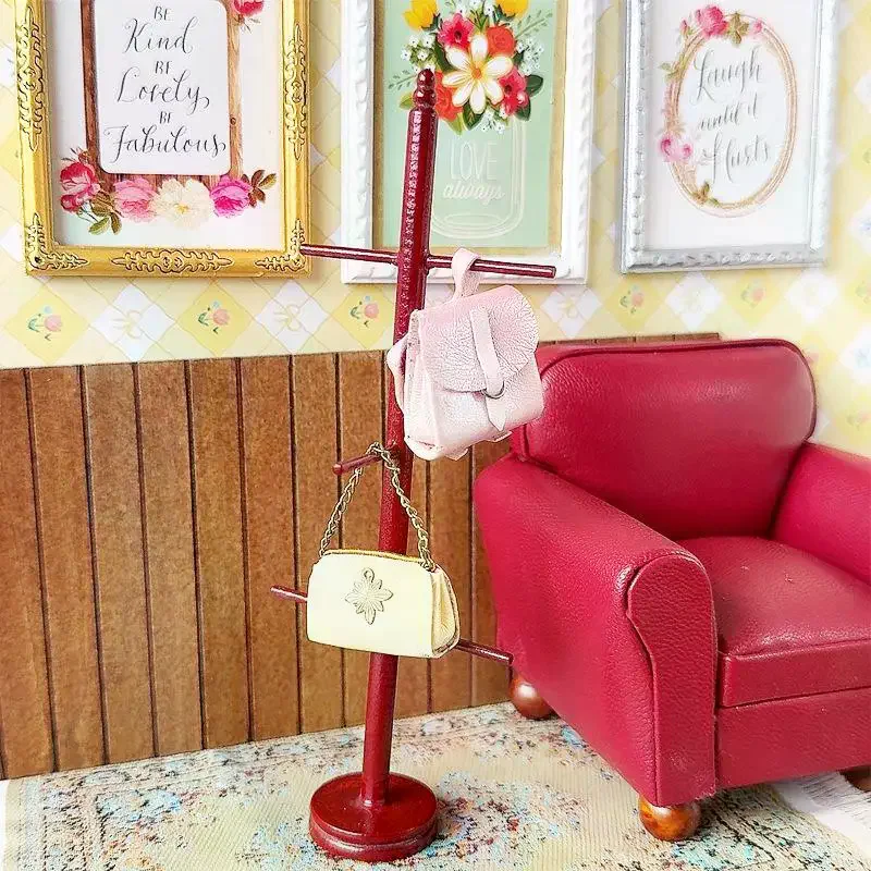 1Pcs 1:12 Dollhouse Miniature Redwood Coat Rack Furniture Model Toy Doll House Decor Accessories Mini Wooden Retro Scene Props