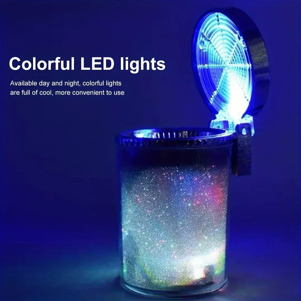 Small Car, Caravan, Auto Ashtray With LED Light, Mini Car Trash Can, Portable Lid, For Car Cup Holder, Home, Office And Travel