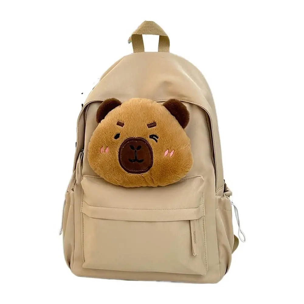 

Large Capacity Capybara Backpack Nylon Water Resistant Cartoon School Bag Adjustable Shoulder Straps Multi-pocket