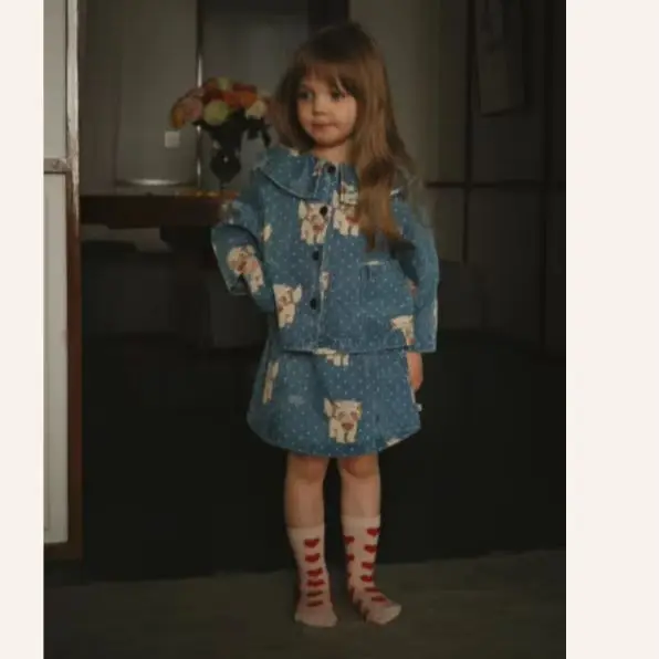 KS 2026 Autumn Summer Kids Denim Clothes Set Jackets Jeans Dresses Skirt Suits Lemon Peaches Bow Print Toddler Girls Boys Causal