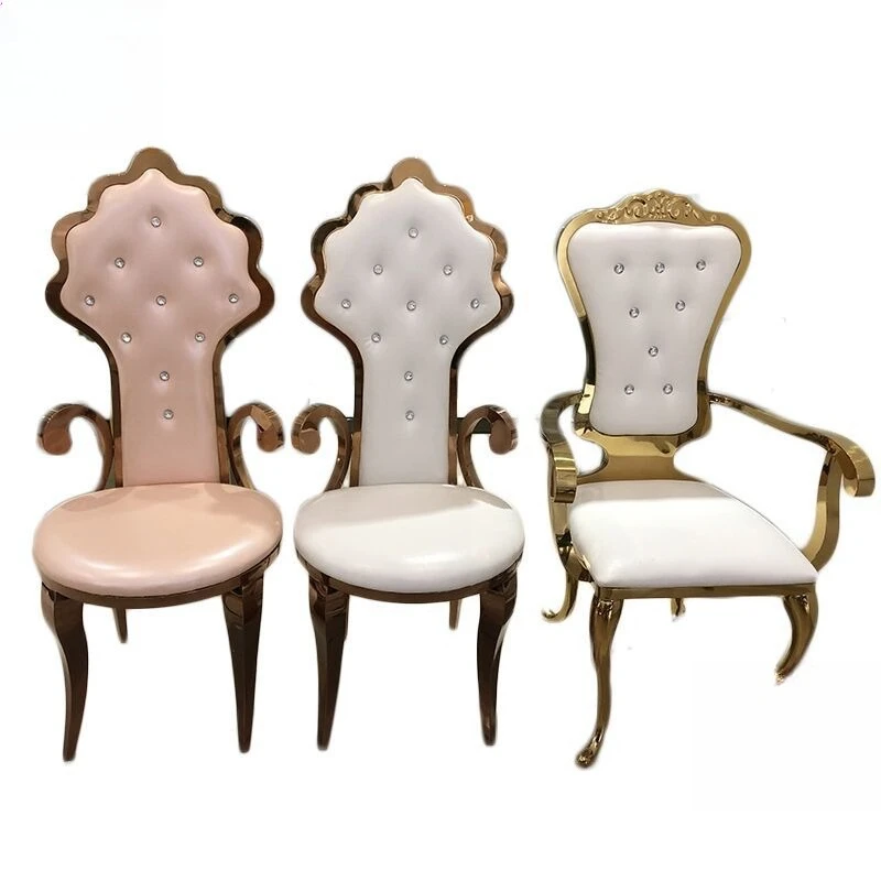 Stainless steel European wedding hotel dining chair concierge chair, stainless steel armrest dining chair