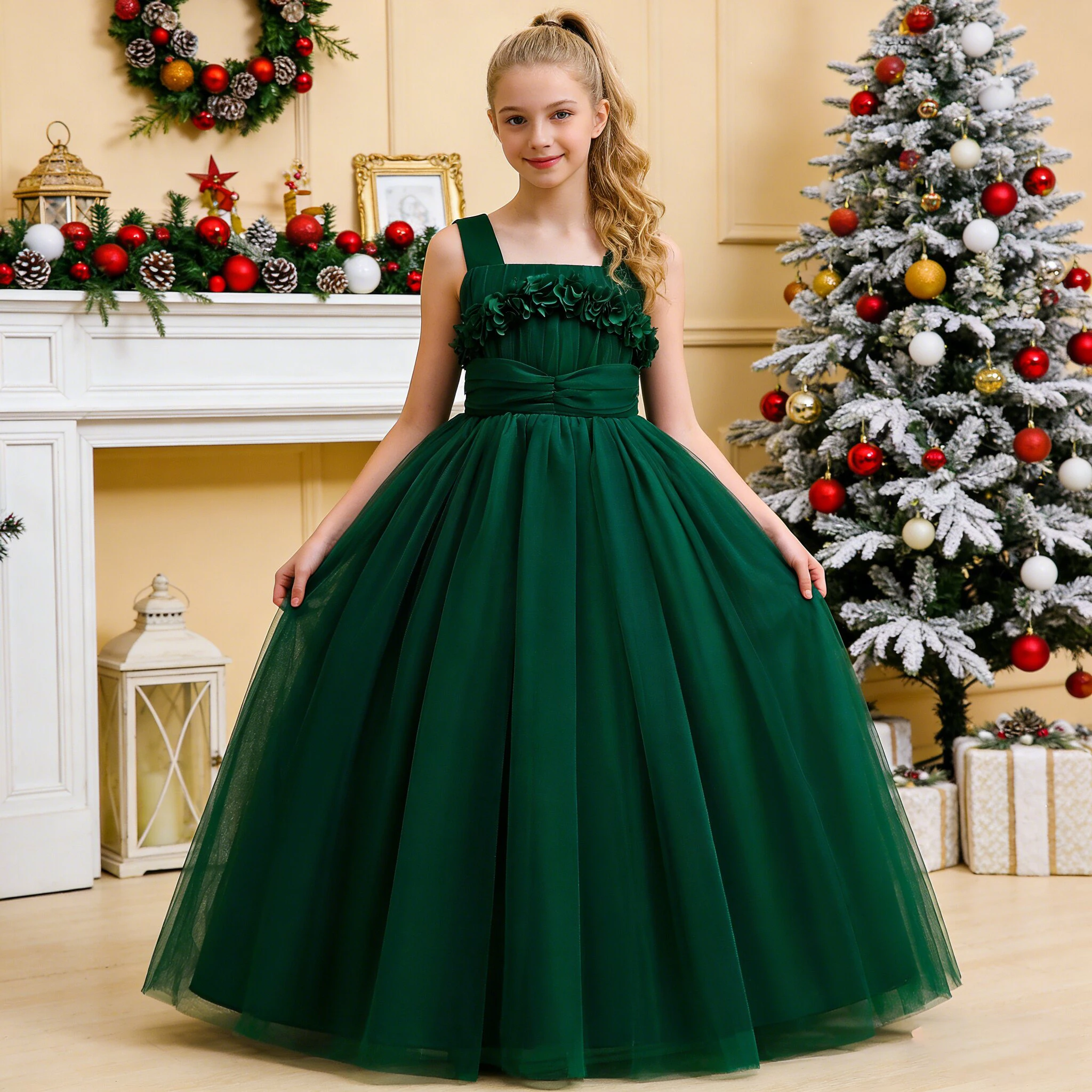 

Элегантные платья подружки невесты с цветочным узором для девочек, рождественский костюм, гала-свадьба, фатиновое праздничное платье принцессы, вечернее платье на день рождения для девочек