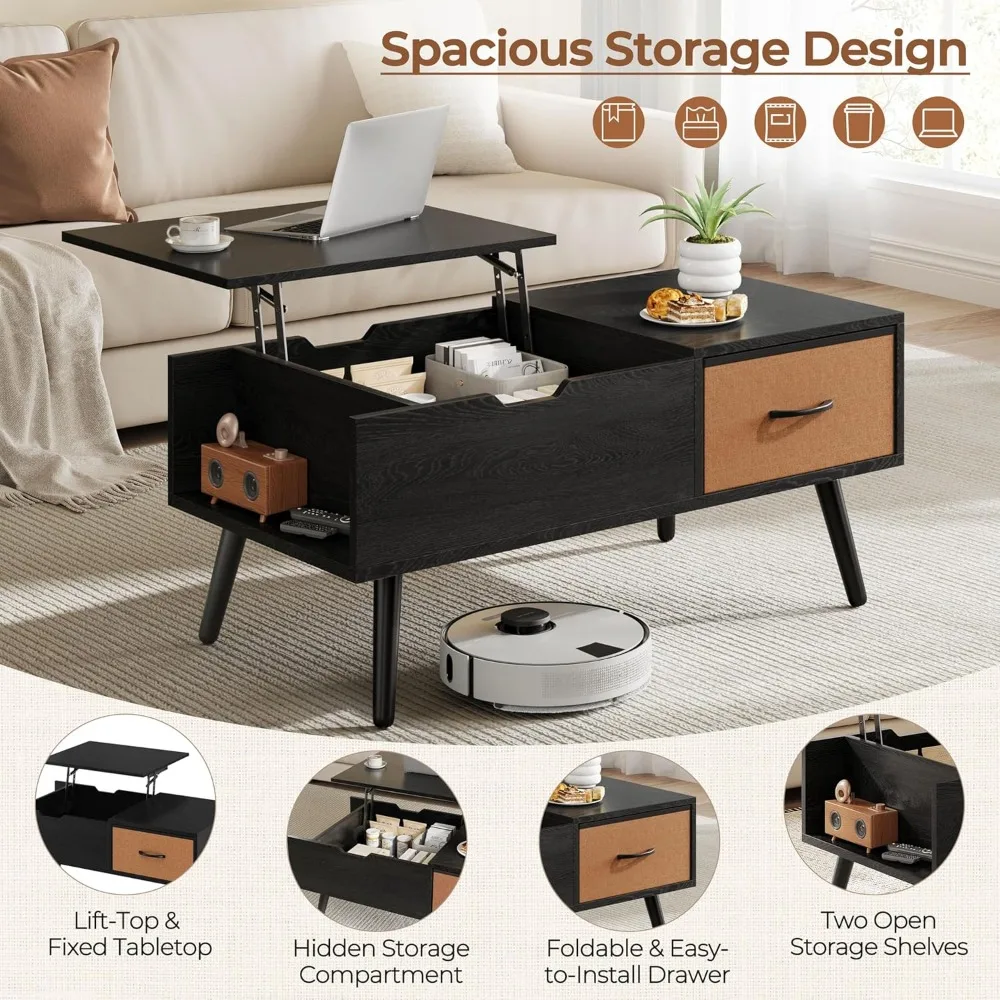 Coffee Table with Storage,39.5'' Lift Top Coffee Table,Hidden Storage Compartment,Foldable Drawer,Lift Tabletop Dining