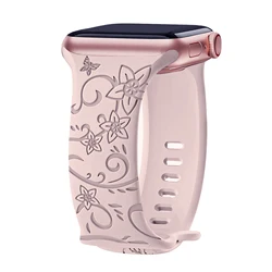 Floral Engraved Strap For Apple Watch Band 41mm 44mm 40mm 49mm 46mm 45 38 42 silicone bracelet iwatch series se 7 8 9 ultra 2 10