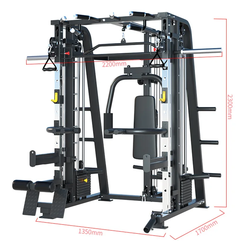 Multi functional Smith Machine Commercial Comprehensive Training Equipment Smith Machine +Bench+100KG Weight Plates Whole Set