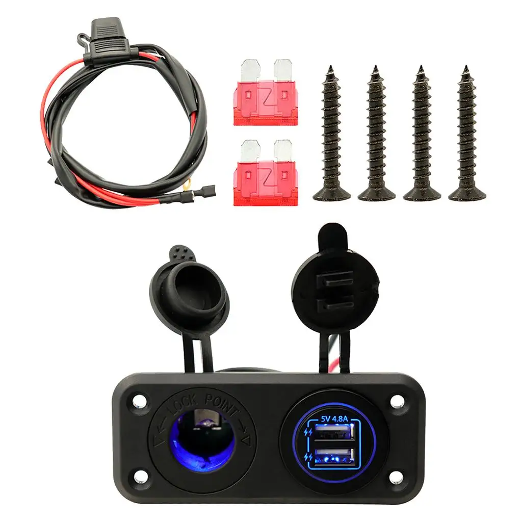 Dual USB Fast Charger Socket Car Power Outlet Panel Waterproof 5V 4.8A for Boat Marine RV Auto Vehicle