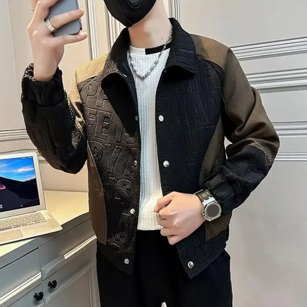 Single-breasted Jacket Men's Hip Hop Style Windproof Jacket with Color-blocked Design 3d Letter Patterns Street Fashion for Long