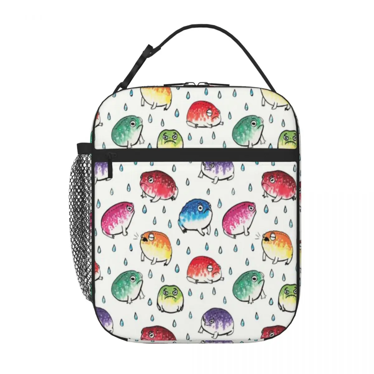 Hot Sale Round Rain Frogs Fruit Print Thermal Food Carrier Family Outing Reusable Lunch Bag