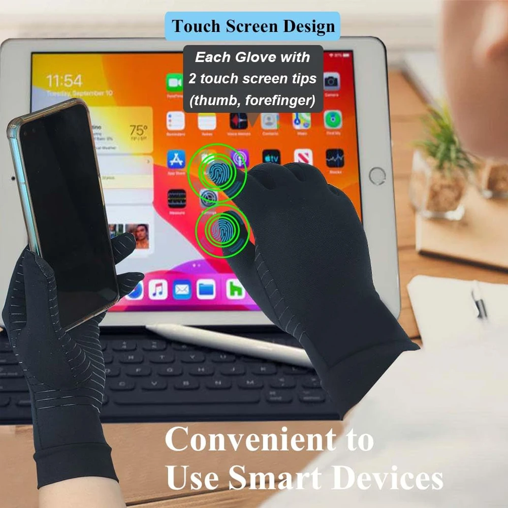 Compression Full Finger Arthritis Gloves, Copper Glove with Touch Screen Fingers, Hand Joint Pain, Carpal Tunnel, Trigger Finger