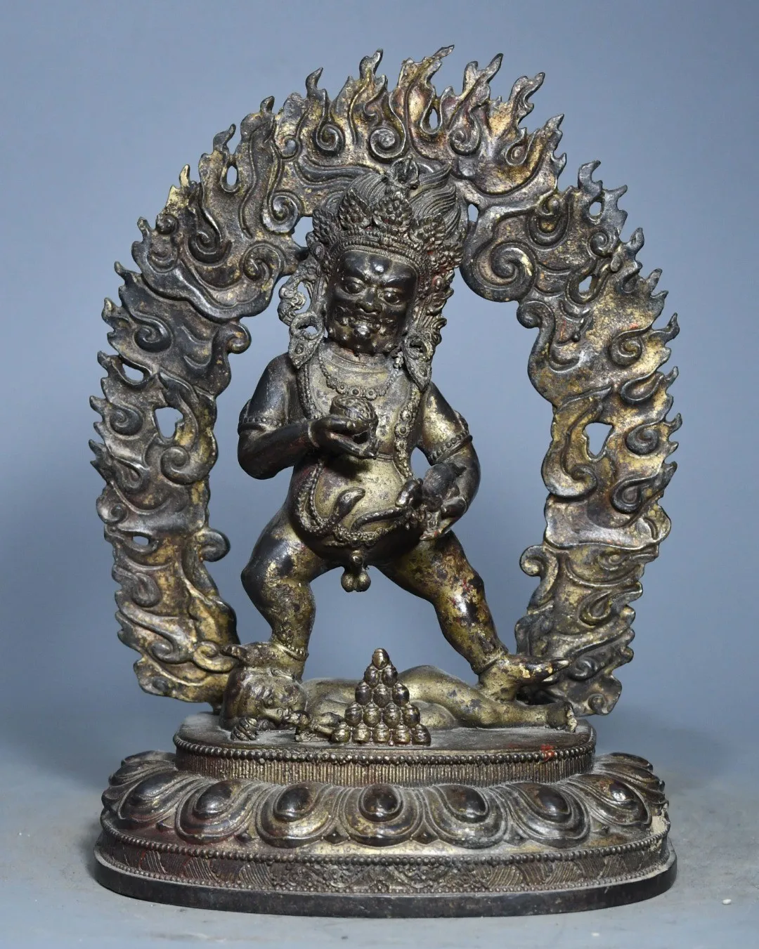Chinese Antique Tibetan Buddhist Black Jambhala Copper Statue