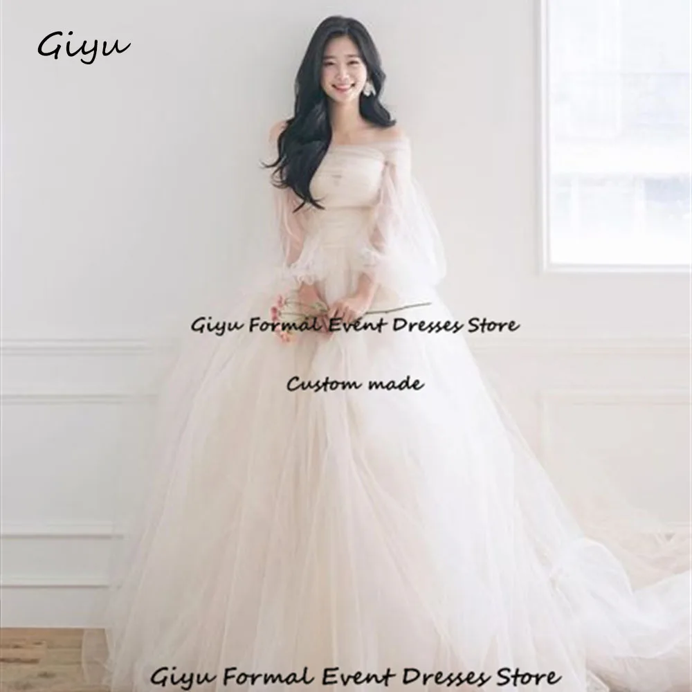 

Giyu Simple A-line Korea Wedding Dress Photo Shoot Strapless Off The Shoulder Floor-Length Vestidos Novias Boda 웨딩드레스