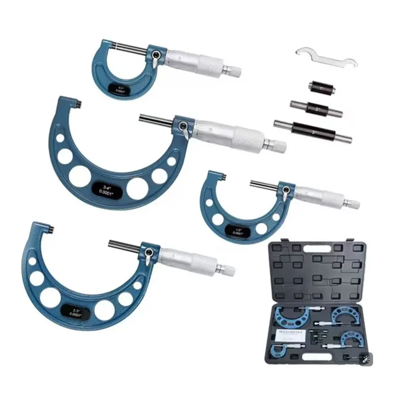 [NEW!A08R】 4PCS Micrometer Set Professional Machinist Tools Outside Micrometers 0.0001 Inch Graduation Tool Set