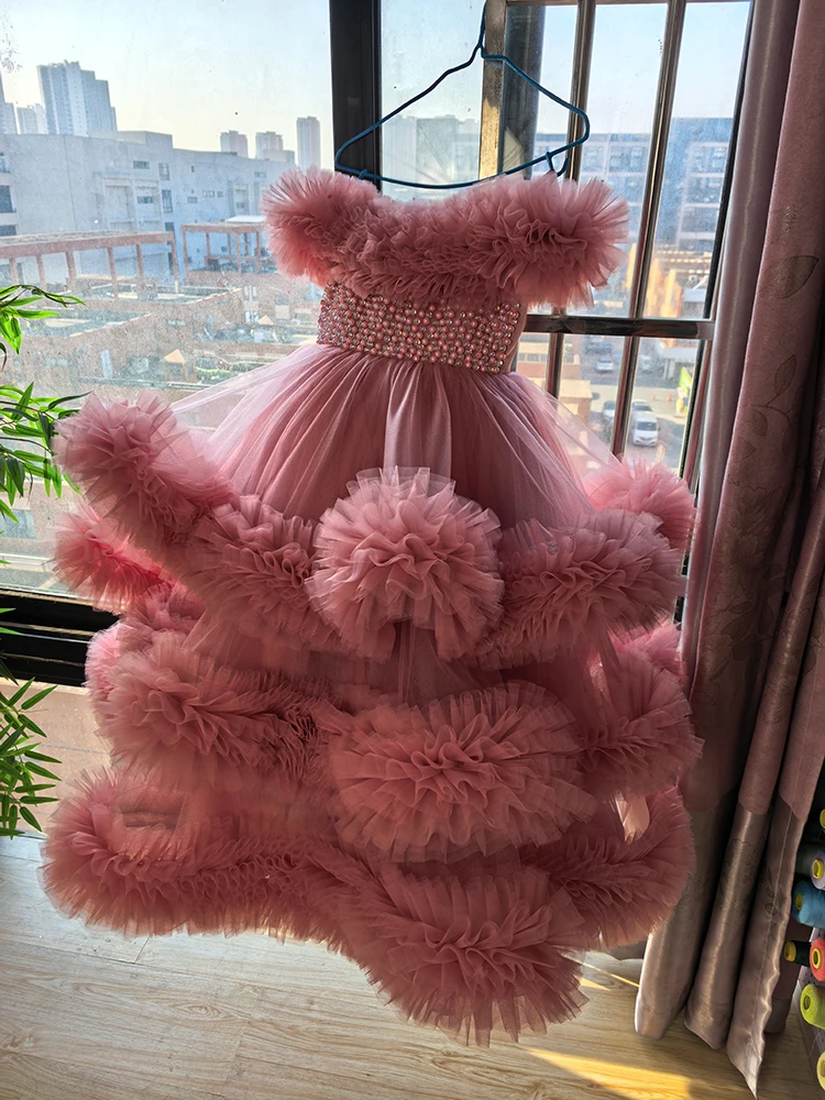 Children's Princess Dress Flower Girl's Wedding Evening Dress Floor Long Dress Light Luxury Niche Girl's Cake Dress