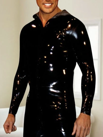 

Latex Coat Rubber Men Handsome Black Long Sleeve Sports Jacket Tight-fitting Size Bust Girth 75