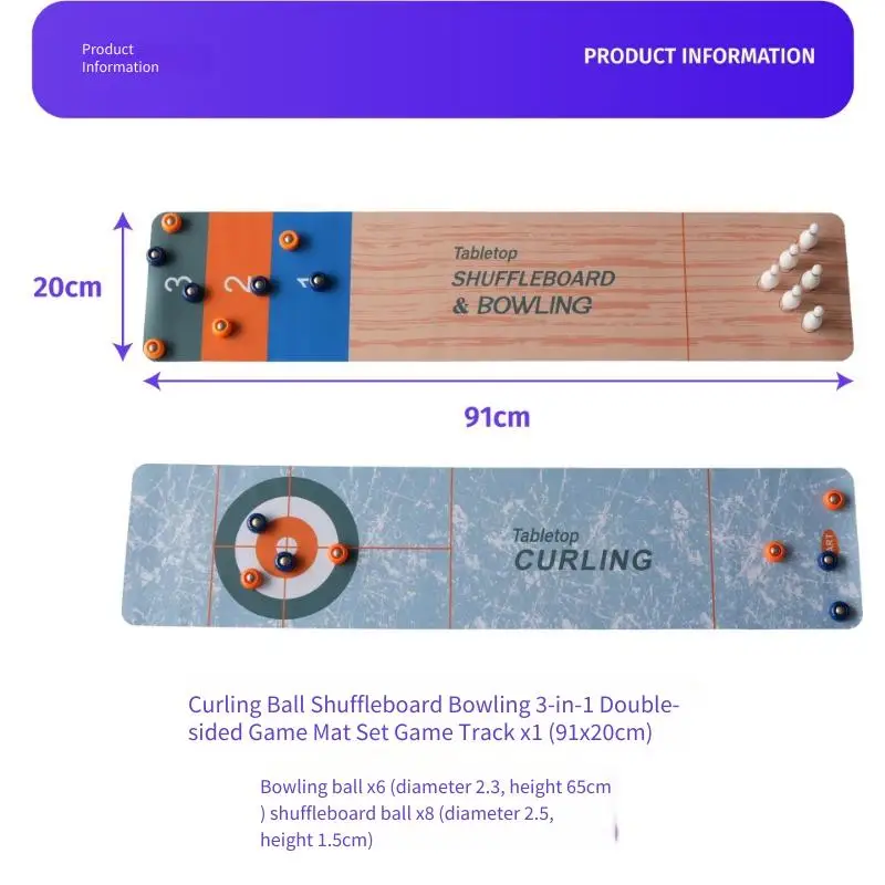 

Table Curling Mobilization Bowling Foxball 3-in-1 Double Sided Game Pad Entertainment Toy Set Youth Puzzle Desktop Toy Gift