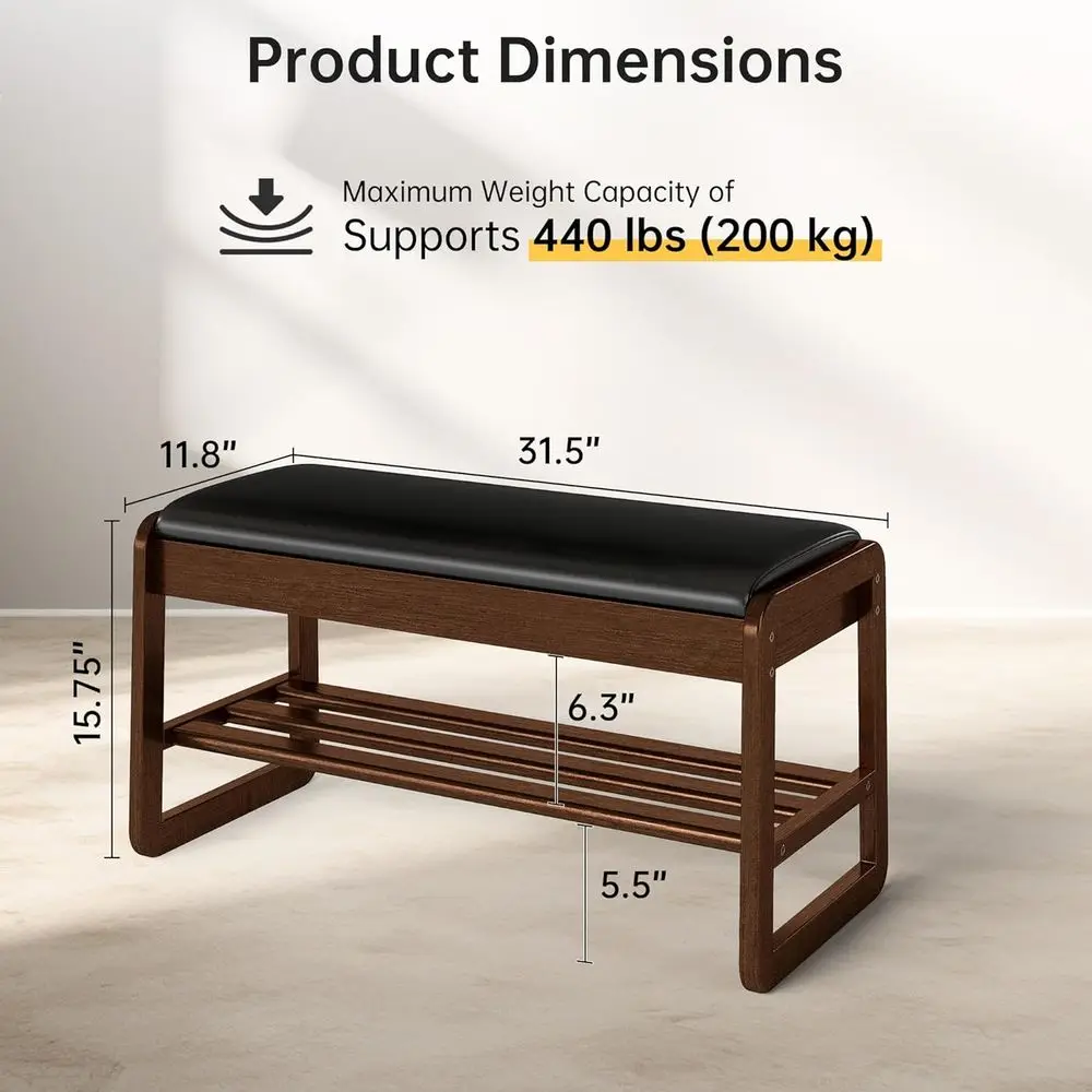 Wooden Flip-Top Shoe Rack Bench, 2-Level Organizer with Cushion for Entryway, Mudroom, and Foyer