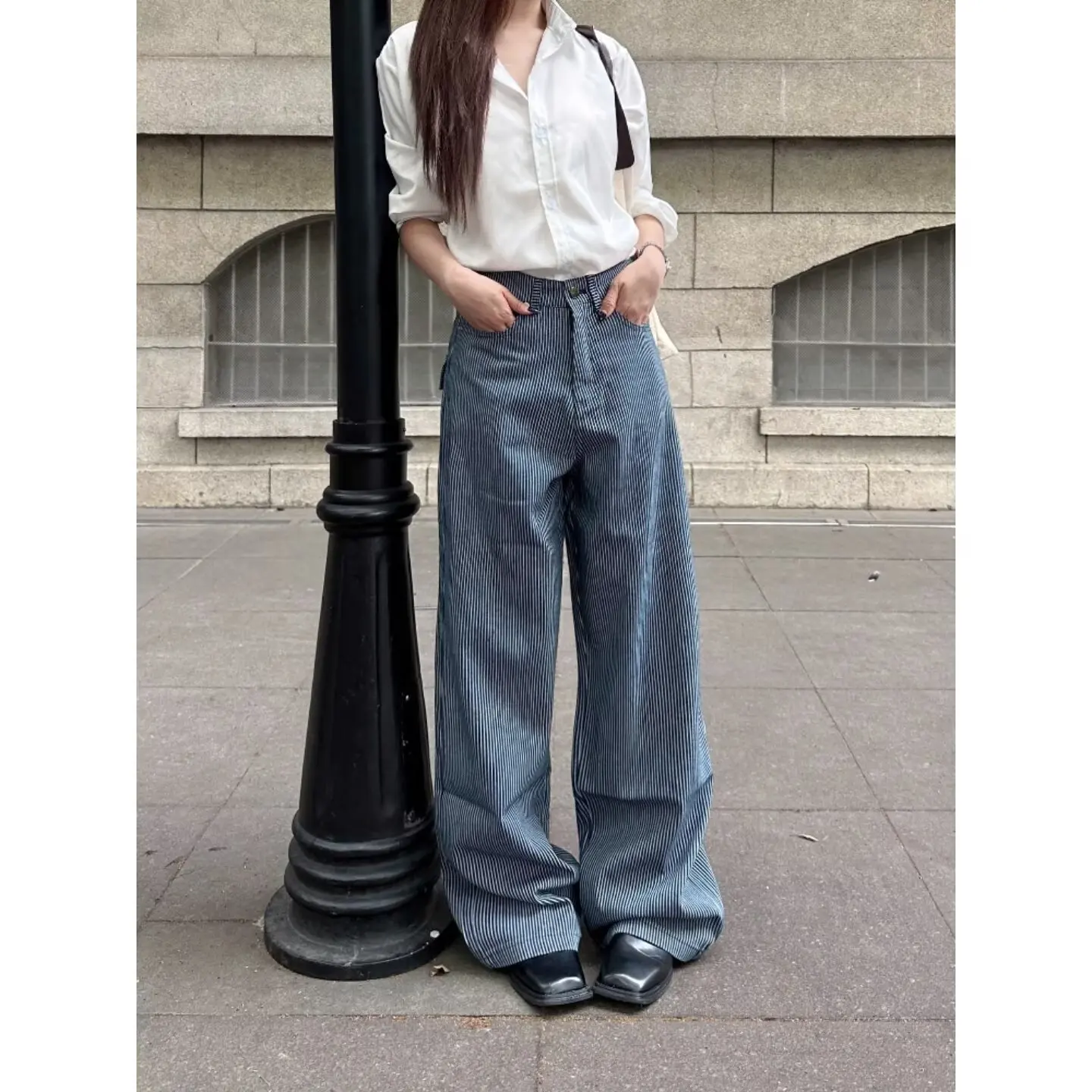 

Модные уличные повседневные свободные шикарные женские джинсы Новые ретро простые базовые женские джинсы Синие тонкие прямые брюки с высокой талией женские