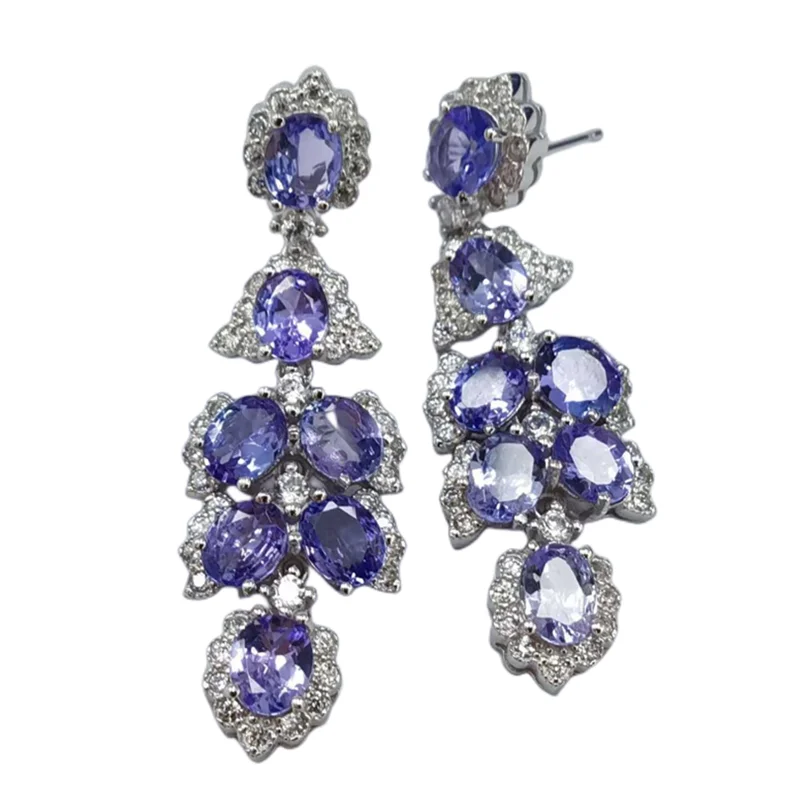 SACE GEMS Fashion Jewelry Drop Earrings for Women 100% 925 Sterling Silver 4*5MM Tanzanite Stud Earrings Party Fine Jewelry