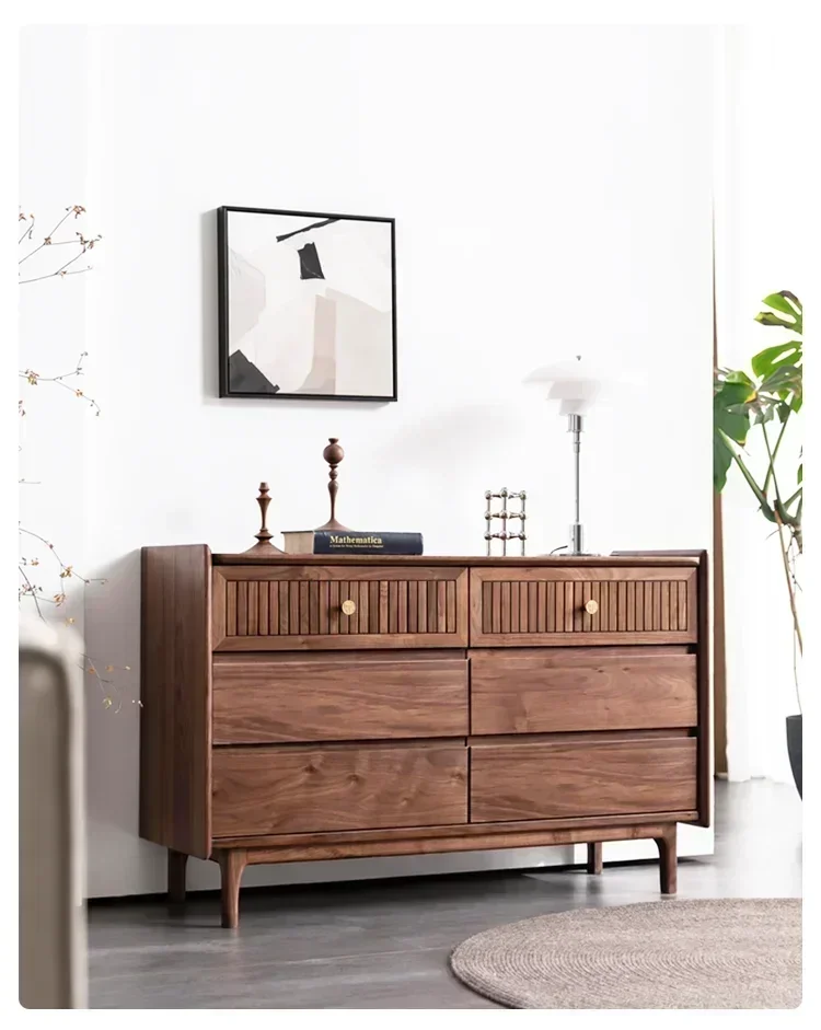 

North America Black Walnut Solid Wood Log Complete Chest of Drawers Storage Cabinet Simple Modern Light Luxury