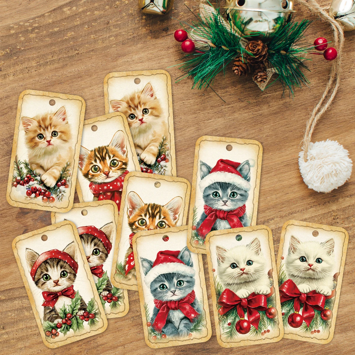 50 Stück Weihnachts-Hängeetiketten zum Aufhängen mit niedlichen Katzen, Etiketten für Weihnachtsbaumschmuck, Geschenkkarten, Geschenkverpackungen, Gastgeschenke für Zuhause, Party-Dekoration – Detail 2