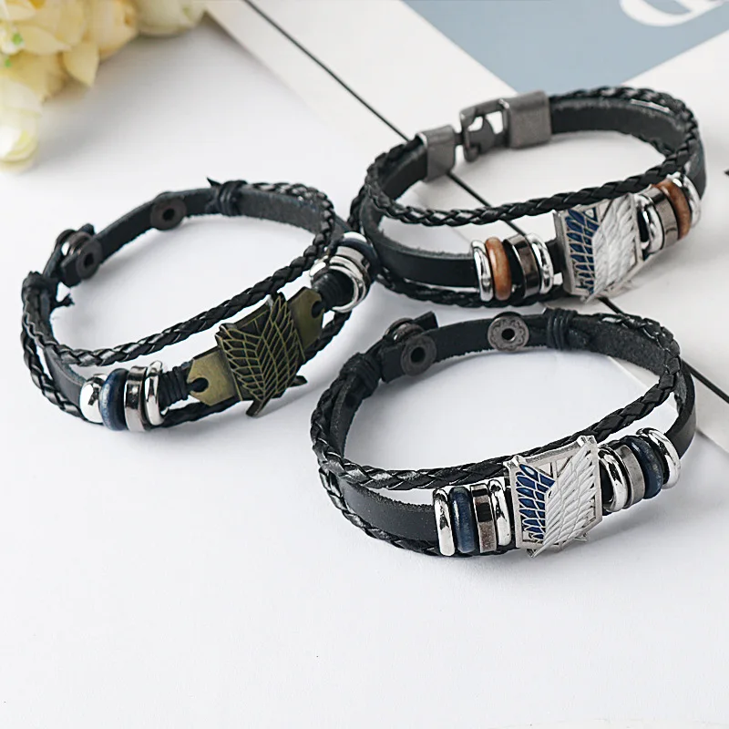 進撃の巨人 - 調査兵団ロゴブレスレット - レザー織りハンドピース