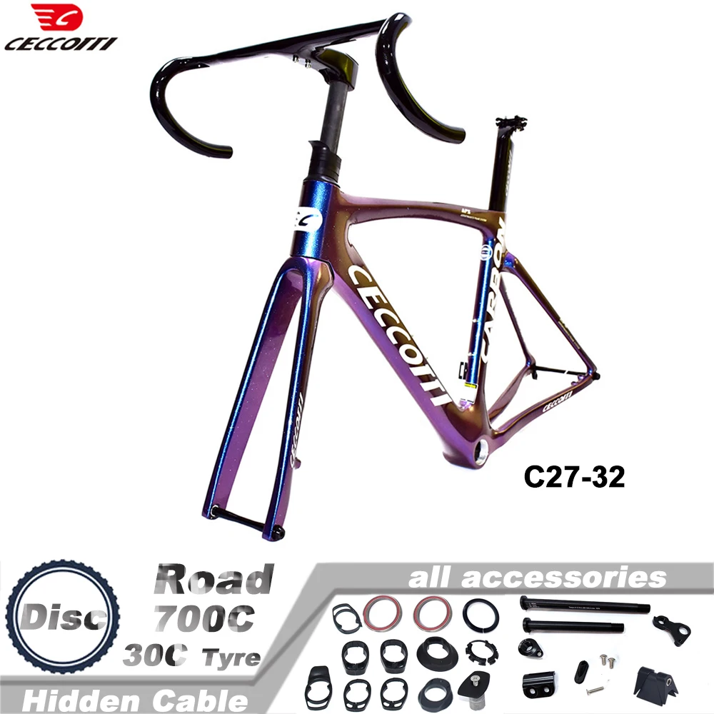 

CECCOTTI Brand RF27 Chameleon Color Road Bicycle Frameset Full Hidden Cable Ruting Bike Frame With T47BB And Disc Brake