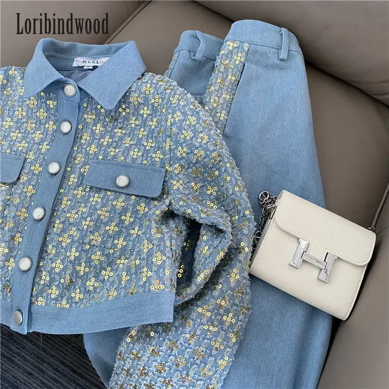 Loribindwood Set Women 2023 New Fall Leisure Fashion Wide-leg Pants Fashion Foreign Style Everything with A Two-piece Set