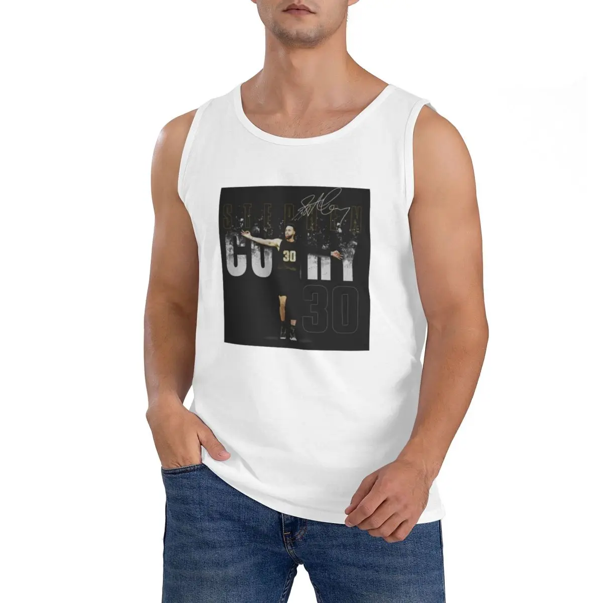 100% Cotton Steph Curry Golden State Dissolve Sleeveless T-Shirt Men Workout Sports Clothing Tops Men's Crew Neck Vest