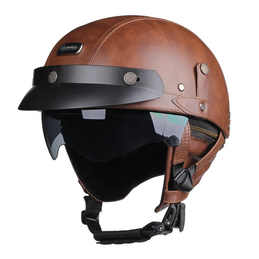 Retro Motorhelm DOT Certificering Moto Helm Heren Dames Halve Helm HD Lens Casco Vier Seizoenen Rijden Scooter Capacetes - afbeelding 1