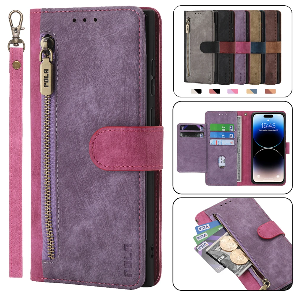 For Realme 12 11 Pro Plus 5G Zipper Wallet Case For OPPO Realme12Plus RFID Leather Flip Book Etui Realmi 12 Lite 11Pro 12+ Cover