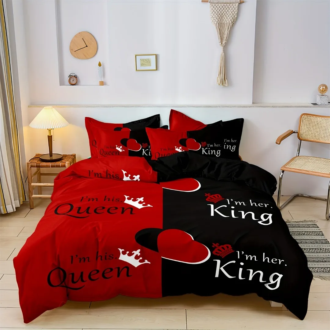 

Dark Red Black Queen King Digital Printed Bedding Set Breathable Duvet Cover King Queen Twin Single Size Bithday Gift Room Decor