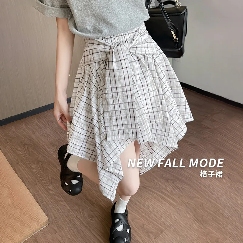 

Необычная клетчатая юбка для женщин, новая летняя утягивающая винтажная свободная рубашка на подкладке, короткая юбка